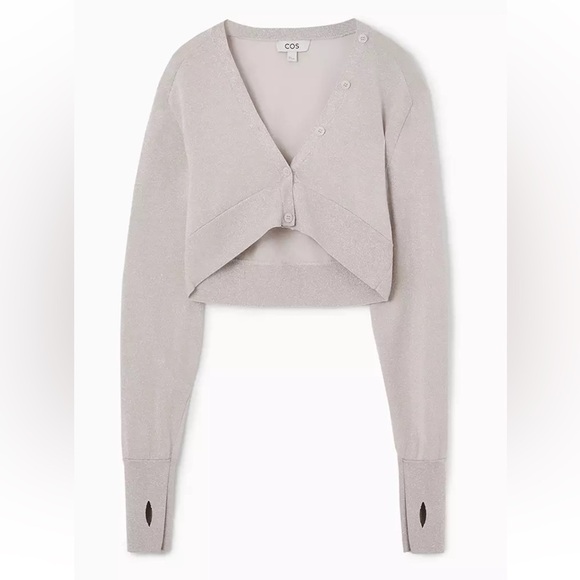 COS Cropped Wool Blend Cardigan Beige Metallic Size M - Picture 4 of 8